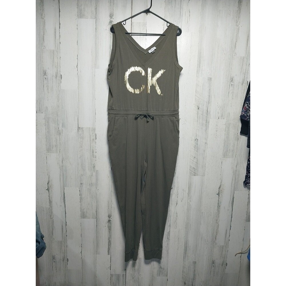 Calvin Klein Jumpsuit Women XL Green Sleeveless Drawstring Lounge Beach Athletic